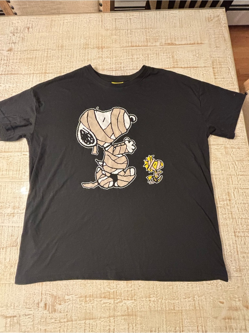 Halloween Graphic Tee with Wrapped Snoopy & Woodstock Design